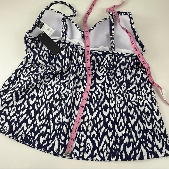 Island Escape Tankini Bikini Top Womens 12 Navy Blue White Pattern Underwire NWT - Picture 6 of 9
